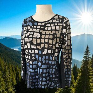 NIC+ZOE Pattern Play Top Women’s Size MP Black Multicolor Blouse